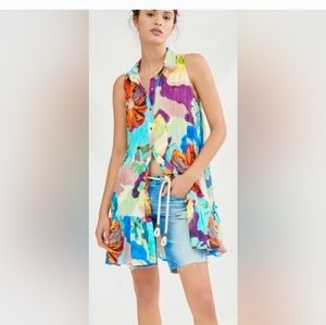 Anthropologie I Maeve Sleeveless Brilliant Floral Tunic Mini Dress  Small